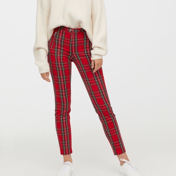 red plaid pants womens h&m